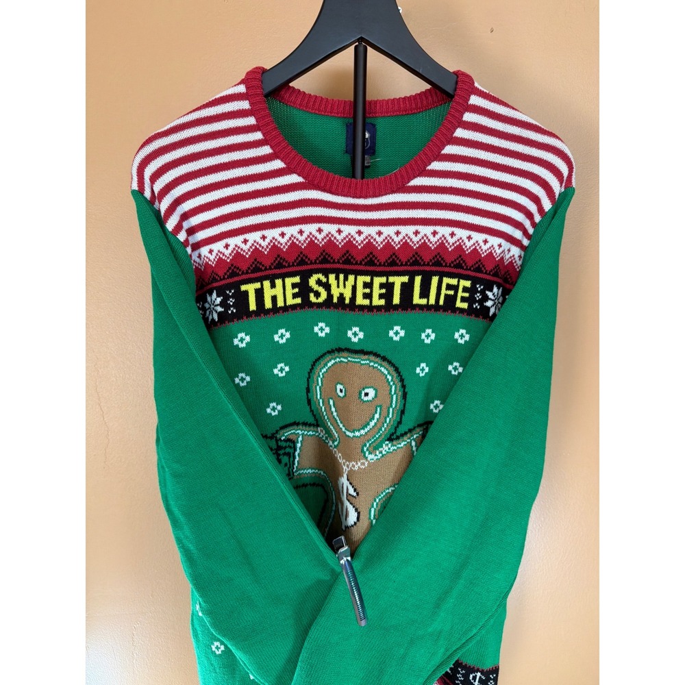 Route 66 Mens The Sweet Life Gingerbread Man Ugly Christmas Sweater Green XLT - Picture 6 of 7